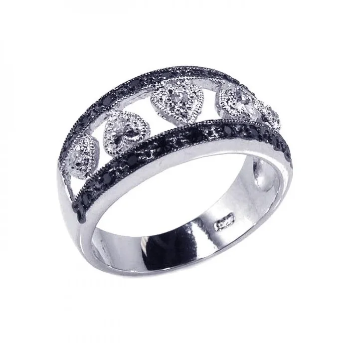 Liquidación – Anillo de plata 925 rodiada con circonita negra transparente en forma de corazón – BGR00097