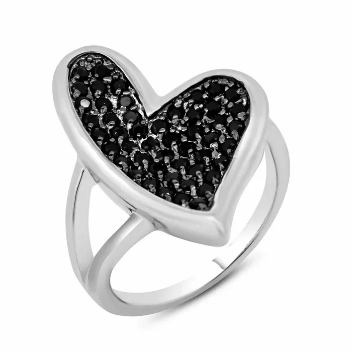 Liquidación – Anillo de plata 925 rodiada con pavé negro y corazón de circonitas – BGR00108