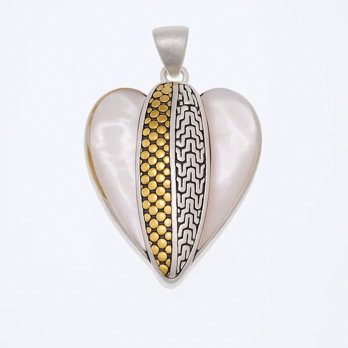 Liquidación – Colgante de corazón de nácar bicolor en plata de ley – SPP00043