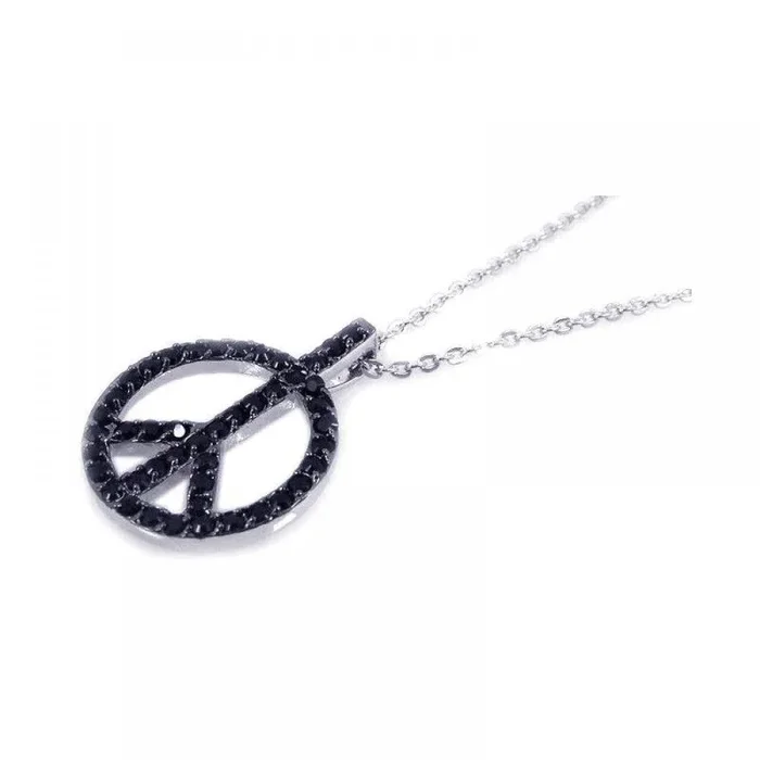 Liquidación – Collar abierto con símbolo de la paz negro y circonitas cúbicas en plata 925 rodiada – BGP00192