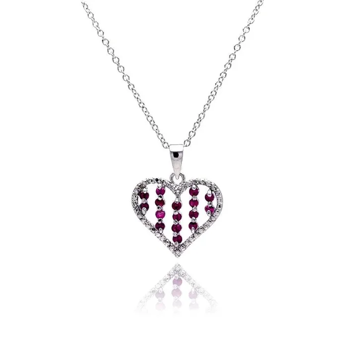 Liquidación – Collar con colgante de corazón en plata 925 con circonitas rojas rodiadas – BGP00149