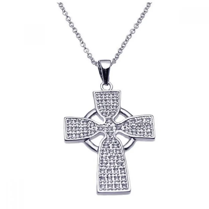 Liquidación – Collar de cruz celta con circonitas cúbicas y baño de rodio en plata 925 – BGP00232