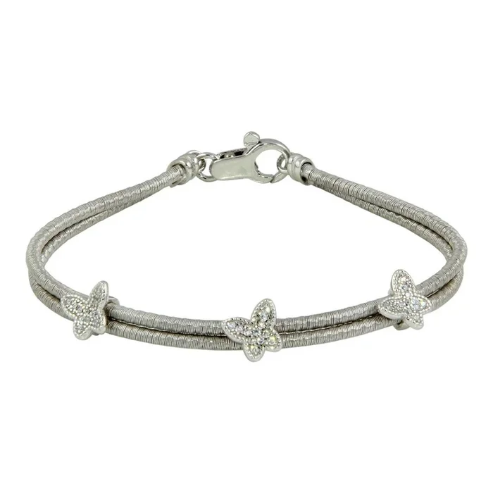Liquidación – Pulsera de mariposa de dos vueltas en plata de ley 925 rodiada – ECB00056RH