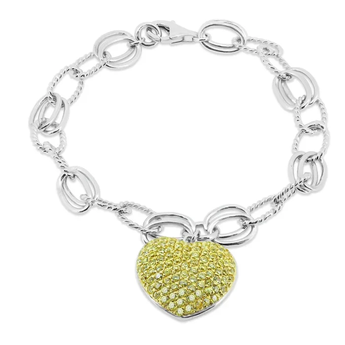 Liquidación – Pulsera de plata 925 rodiada con circonitas amarillas en forma de corazón – STB00345