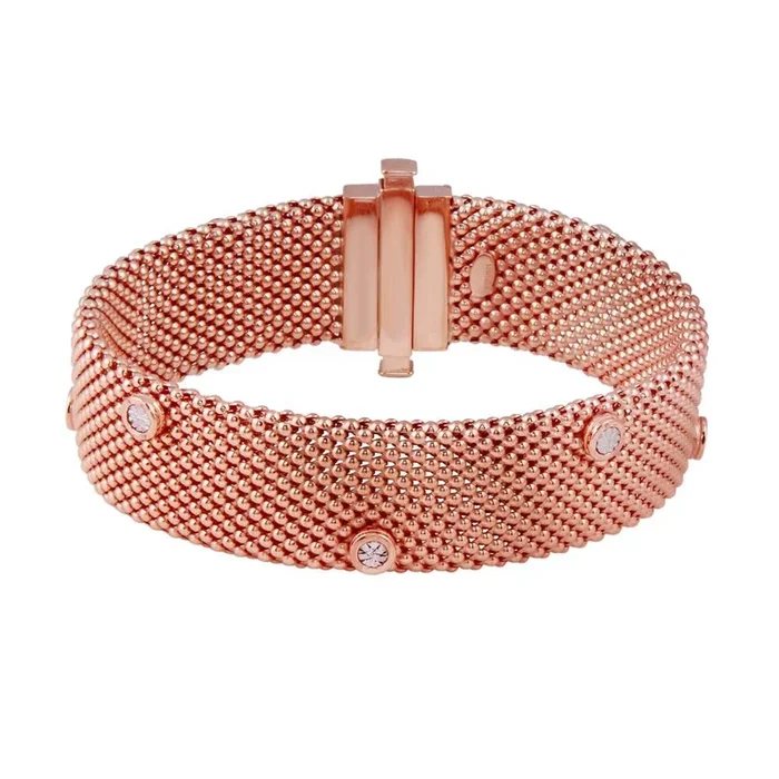 Liquidación – Pulsera de plata de ley 925 bañada en oro rosa con circonitas redondas – SPB00007