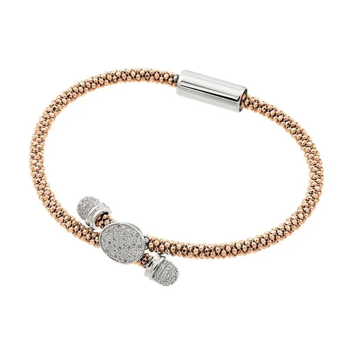 Liquidación – Pulsera italiana con micropavé circular de circonitas cúbicas transparentes en plata 925 bañada en rodio y oro rosa – ITB00170RGP
