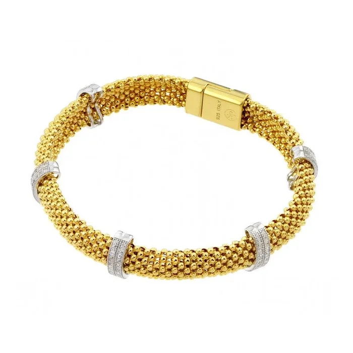Liquidación – Pulsera italiana de plata 925 bañada en oro con micropavé de circonitas cúbicas transparentes – PSB000017GP