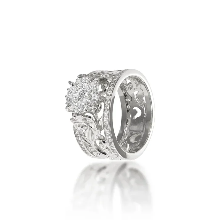 Living Heirloom Engagement Ring in White Gold with Diamonds – 10mm