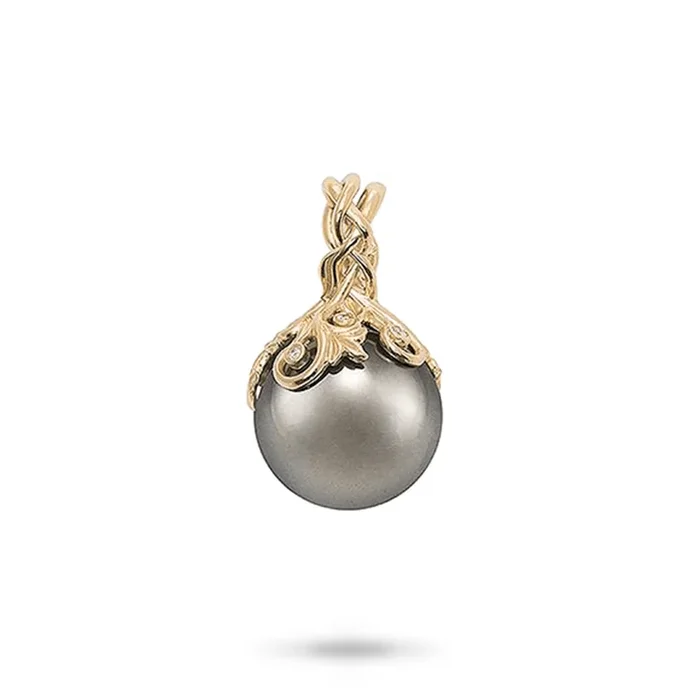 Living Heirloom Tahitian Black Pearl Pendant in Gold with Diamonds – 14-15mm