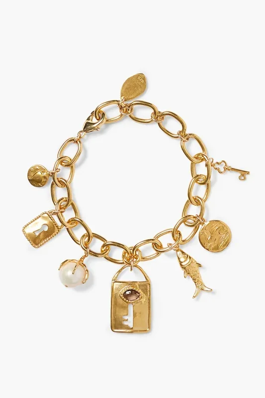 Lock and Key Charm Bracelet Gold
