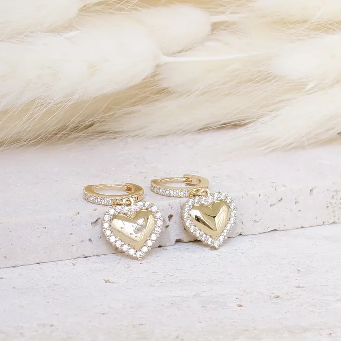 Loja mini hoop earrings curved heart with zircons gold-plated
