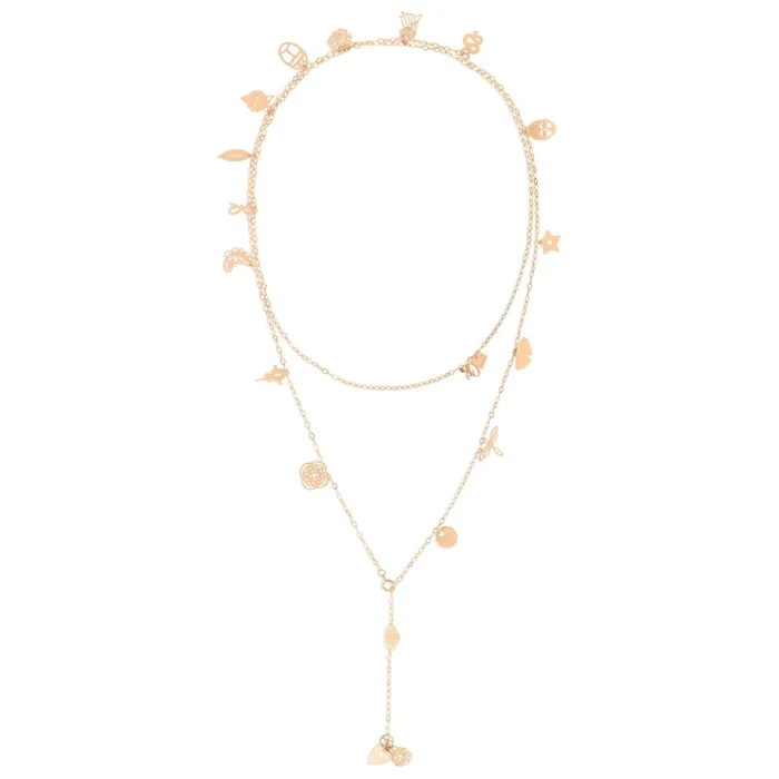 Long necklace Ginette NY Twenty charms in rose gold – Lepage