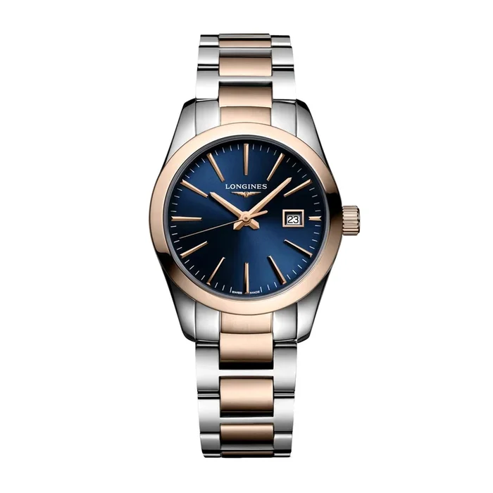Longines Conquest Classic quartz watch blue bracelet bicolor 29.5mm