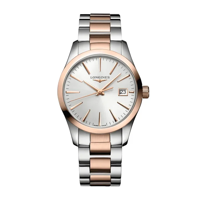 Longines Conquest Classic quartz watch two-tone silver dial 34mm