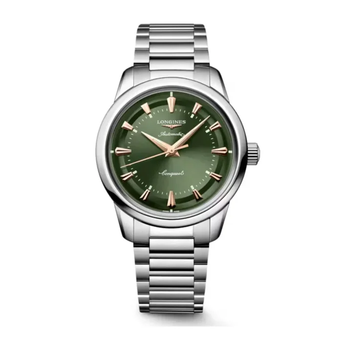 Longines Conquest Heritage automatic watch green dial steel bracelet 38 mm – Lepage
