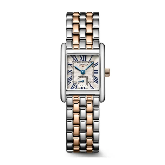 Longines DolceVita quartz watch with silver dial, steel and rose gold bracelet, 21.50 x 29 mm – Lepage
