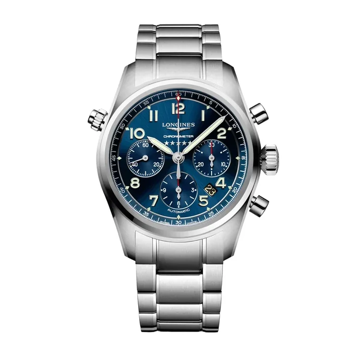 Longines Spirit auto chrono watch blue dial and 42mm steel bracelet