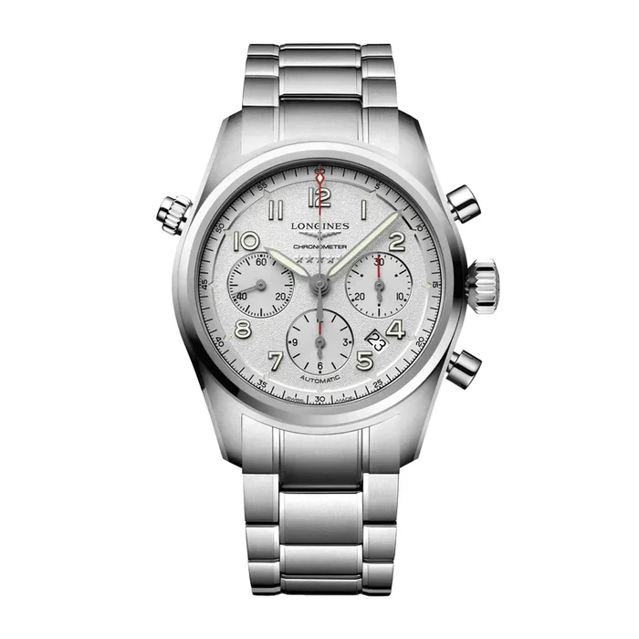 Longines Spirit auto chrono watch silver plated steel bracelet 42mm L38204736
