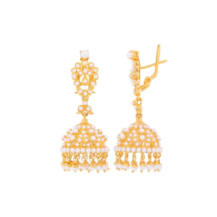 Lovely Jhumkha With Pearl in 22K Gold