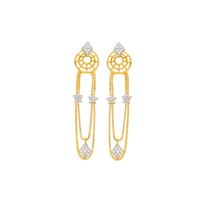 Lovely Long Earrings With CZ in 22K Gold