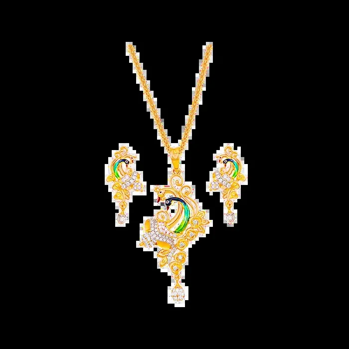 Lovely Minakari Peacock Pendant Set With Gemstones in 22K Gold