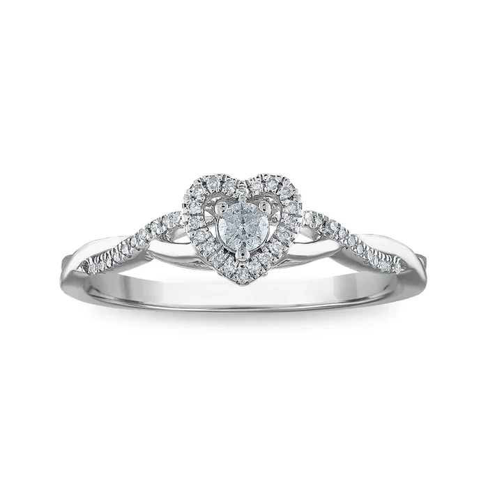 LoveSong 1/6 CTW Natural Diamond Heart Promise Ring in Sterling Silver