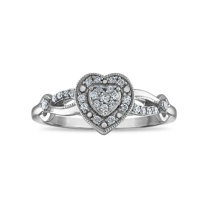 LoveSong EcoLove 1/6 CTW Lab Grown Diamond Halo Promise Ring in Rhodium Plated Sterling Silver