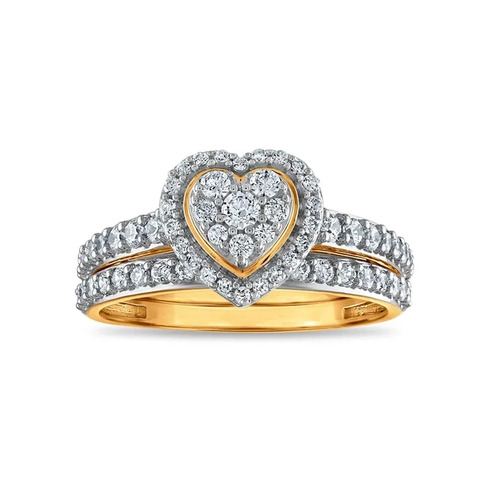 LoveSong EcoLove 3/4 CTW Lab Grown Diamond Heart Halo Cluster Bridal Set in 10KT Yellow Gold