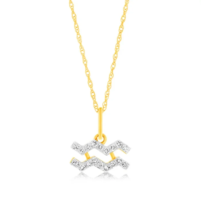 Luminesce Lab Diamond 9ct Yellow Gold Aquarius 1/10 Carat Diamond Pendant With Chain