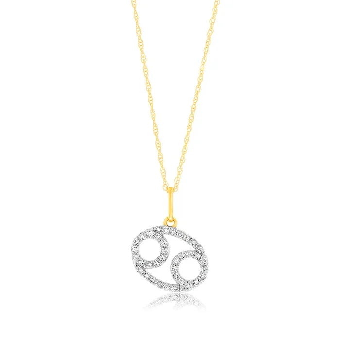 Luminesce Lab Diamond 9ct Yellow Gold Cancer 1/5 Carat Diamond Pendant With Chain