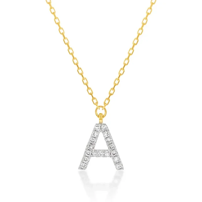 Luminesce Lab Diamond A Initial Pendant in 9ct Yellow Gold with Adjustable 45cm Chain