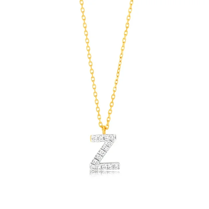 Luminesce Lab Diamond Z Initial Pendant in 9ct Yellow Gold with Adjustable 45cm Chain