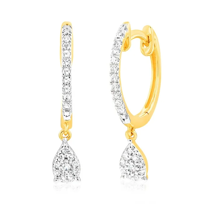 Luminesce Lab Grown 1/6 Carat Diamond Drop earring in 9ct Yellow Gold