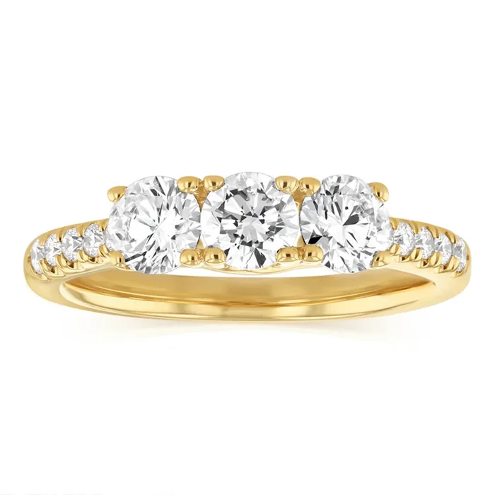 Luminesce Lab Grown 1 Carat Diamond Trilogy Channel Ring in 9ct Yellow Gold