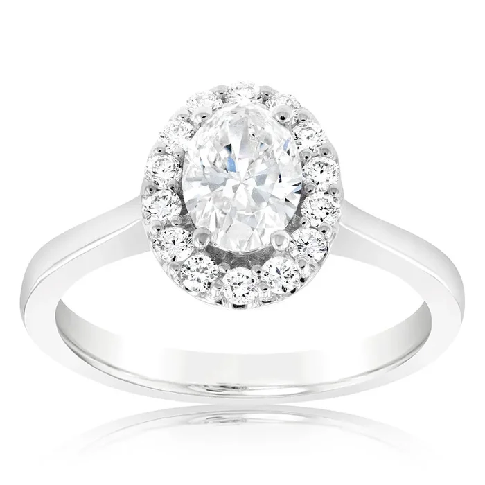 Luminesce Lab Grown 18ct White Gold 1 Carat Diamond Oval Halo Ring