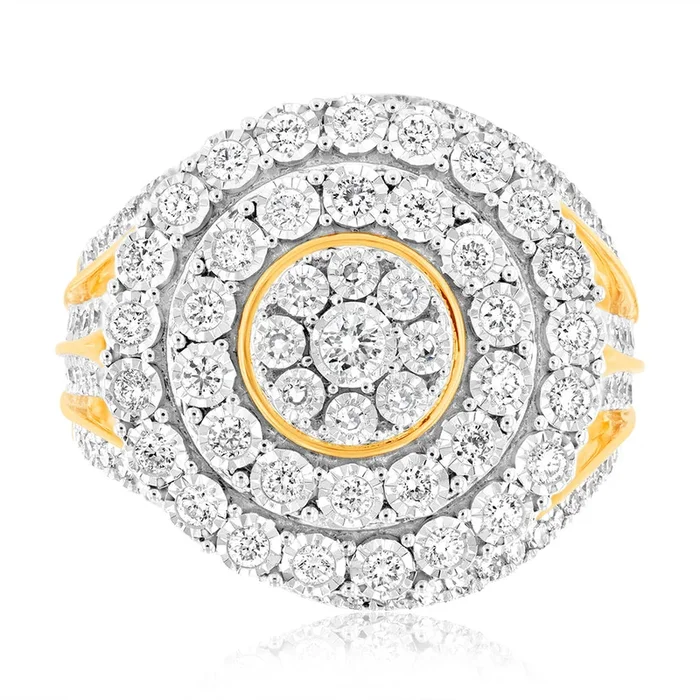 Luminesce Lab Grown 1Carat Cluster Shaped Diamond Ring in 9ct Yellow Gold