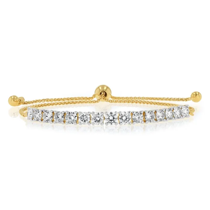 Luminesce Lab Grown 3 Carat Diamond Bolo Bracelet in Gold Plated Sterling Silver