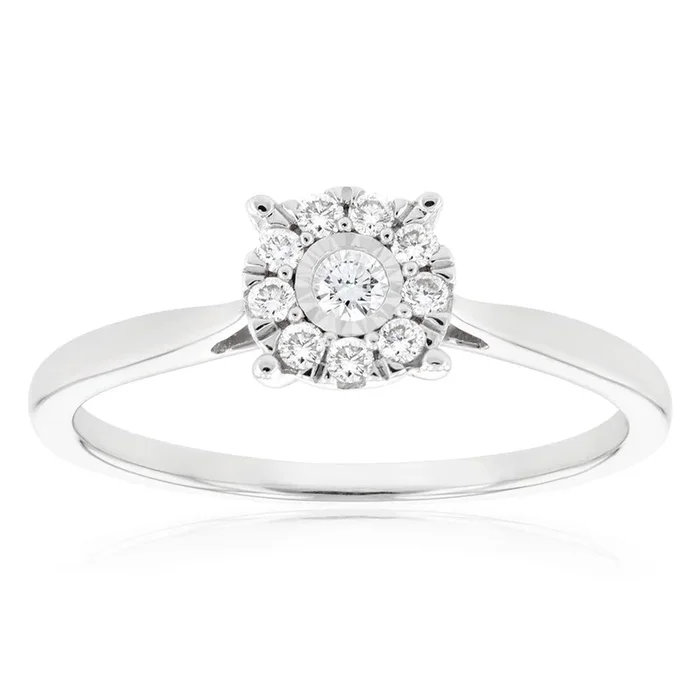 Luminesce Lab Grown 9ct White Gold 0.15 Carat Diamond Halo Solitaire Ring