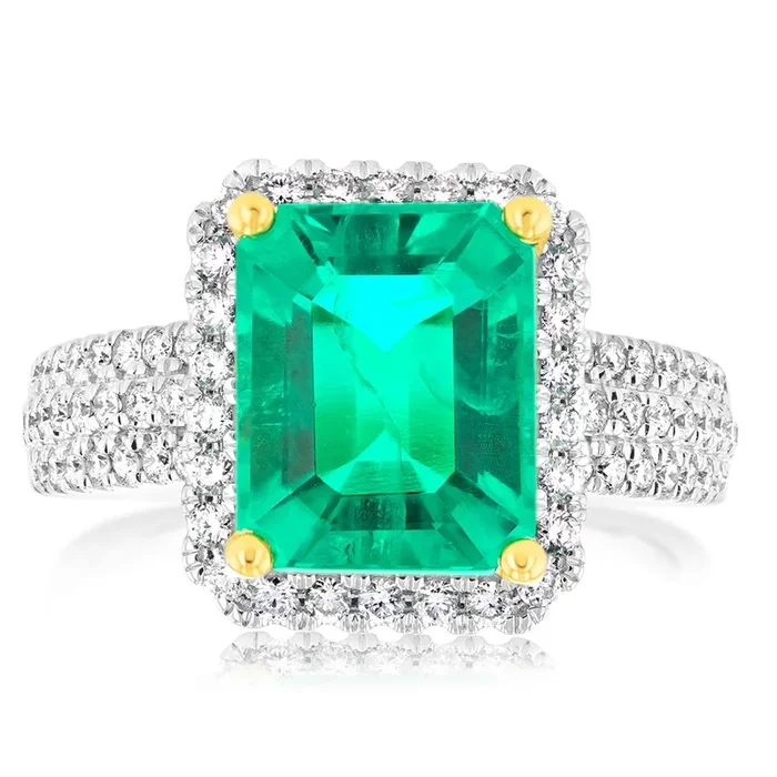 Luminesce Lab Grown 9ct Yellow Gold 0.45 Carat Diamond with 3.25ct Created Emerald