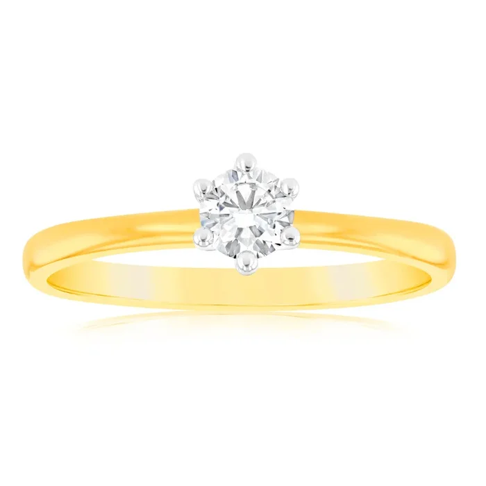 Luminesce Lab Grown 9ct Yellow Gold 1/4 Carat Brilliant Cut Solitaire Diamond Ring