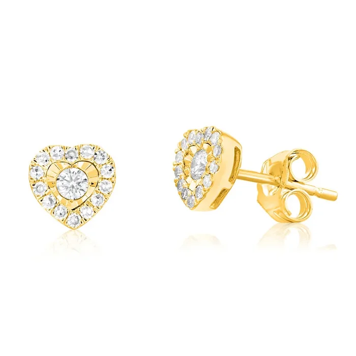 Luminesce Lab Grown 9ct Yellow Gold 1/4 Carat Diamond Heart Stud Earrings
