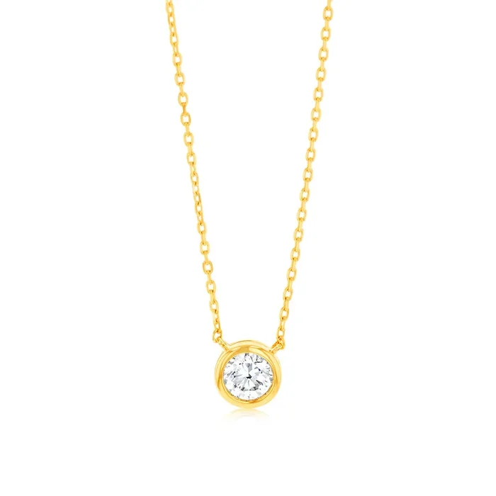 Luminesce Lab Grown 9ct Yellow Gold 1/5 Carat Diamond Round Shaped Bezel Pendant Chain Included
