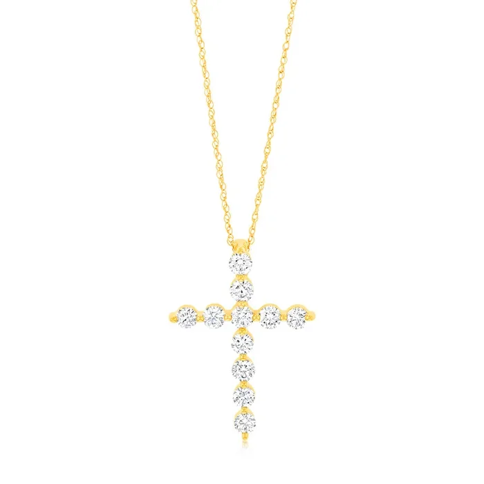 Luminesce Lab Grown 9ct Yellow Gold 1 Carat Cross Pendant with Chain