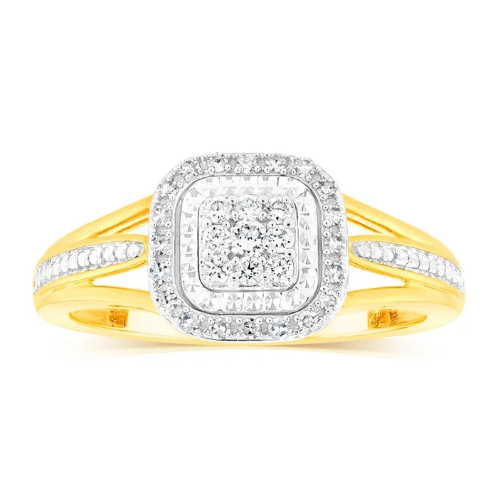 Luminesce Lab Grown 9ct Yellow Gold Ring in 35 diamonds
