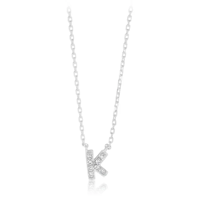 Luminesce Lab Grown Diamond “K” Pendant on Adjustable 40-45cm Chain Set in Sterling Silver