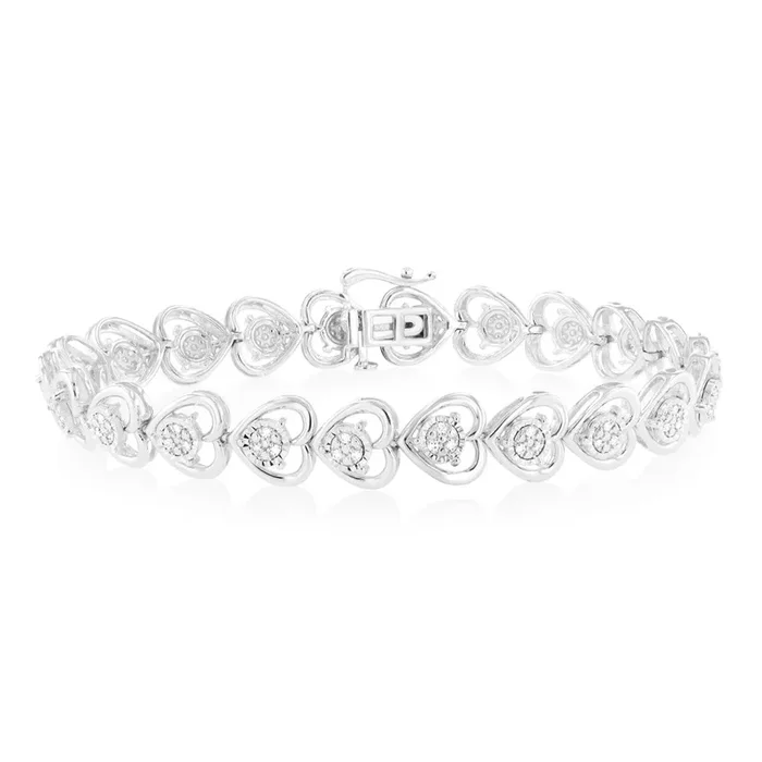 Luminesce Lab Grown Heart Shaped 1/6 Carat Diamond in Sterling Silver Bracelet