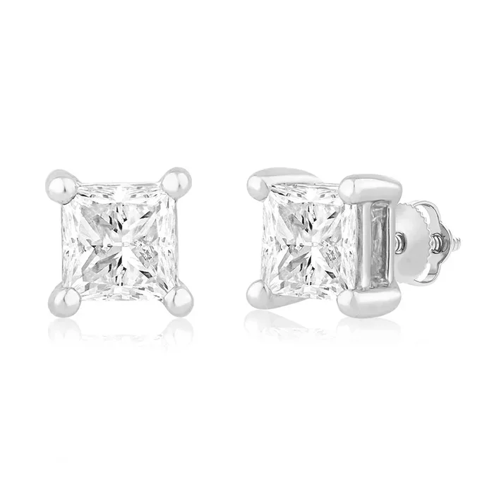 Luminesce Lab Grown Princess Cut 1 Carat Diamond Stud Earrings in 14ct White Gold