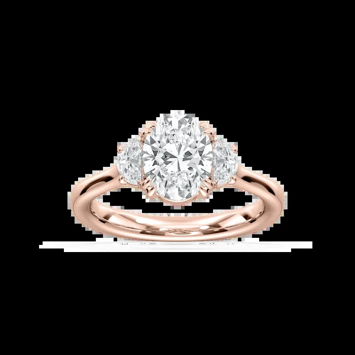 Luna 2 ½ ctw Oval Lab Grown Diamond Half Moon Double Prong Three Stone Engagement Ring
