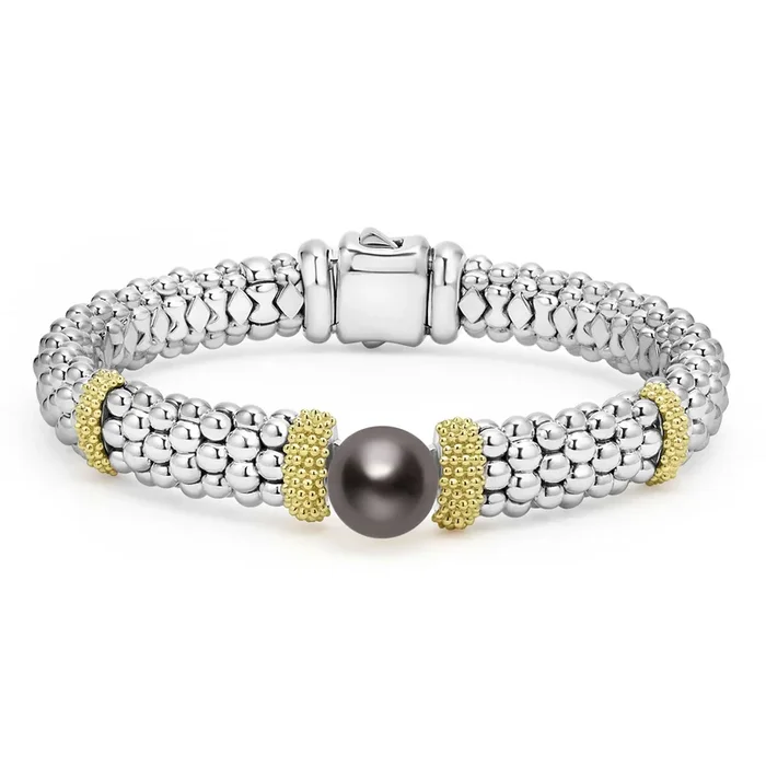 Luna Two-Tone Tahitian Black Pearl Caviar Bracelet | 9mm
