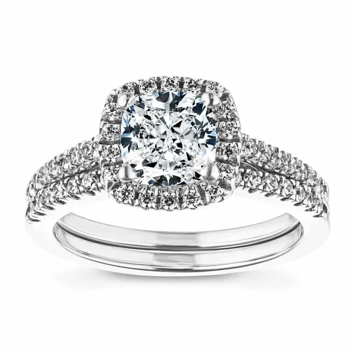 Luxe Lab Grown Diamond Halo Classic Prong Wedding Set